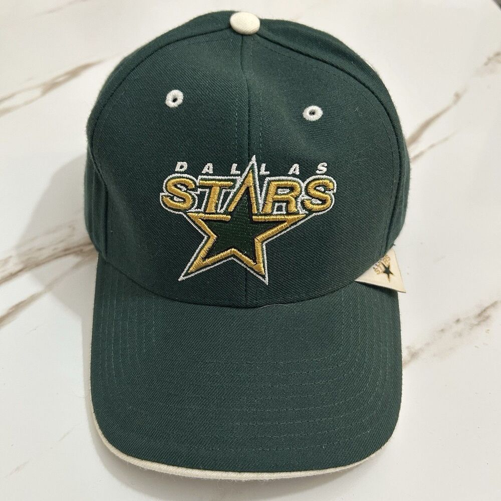 Vintage 90s Dallas Stars Twins Enterprise Snapback Hat NHL Green Gold Classic